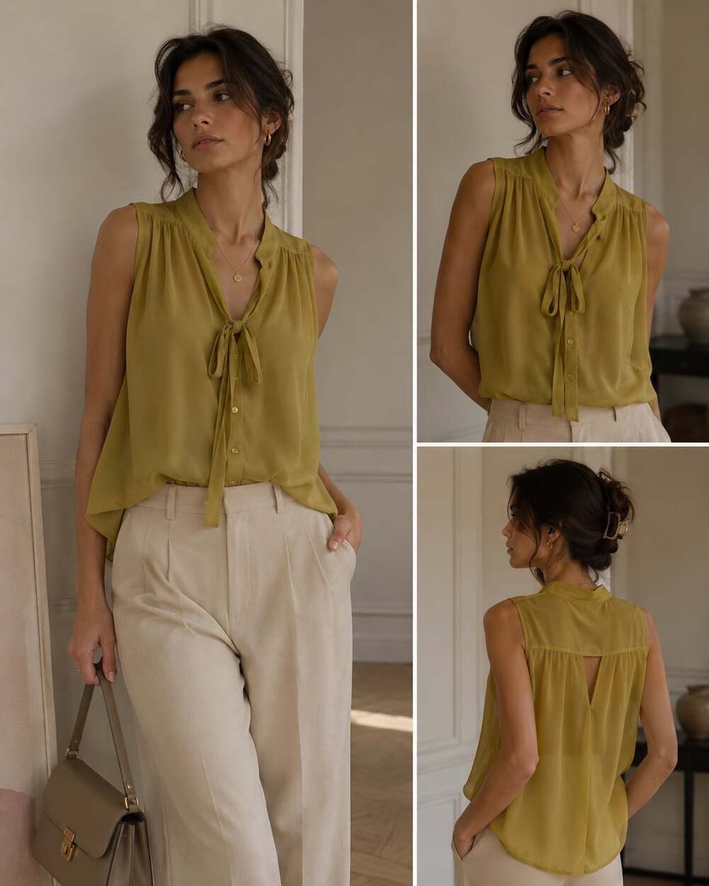 Addie Sleeveless Tie-Neck Blouse Small
